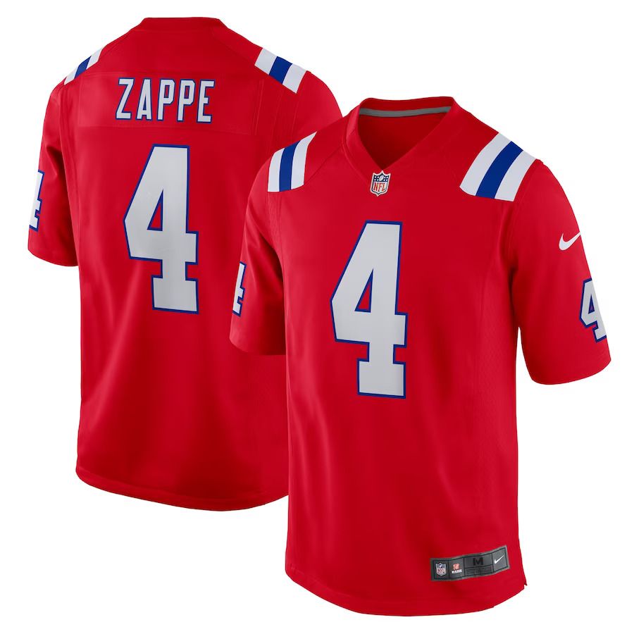 Men New England Patriots #4 Bailey Zappe Nike Red Alternate Game Player NFL Jersey->new england patriots->NFL Jersey